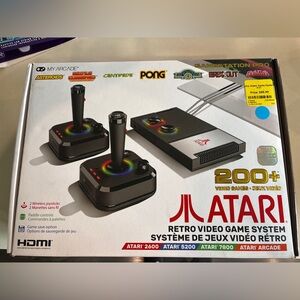 Atari Retro Video Game System with Black Console and Joysticks